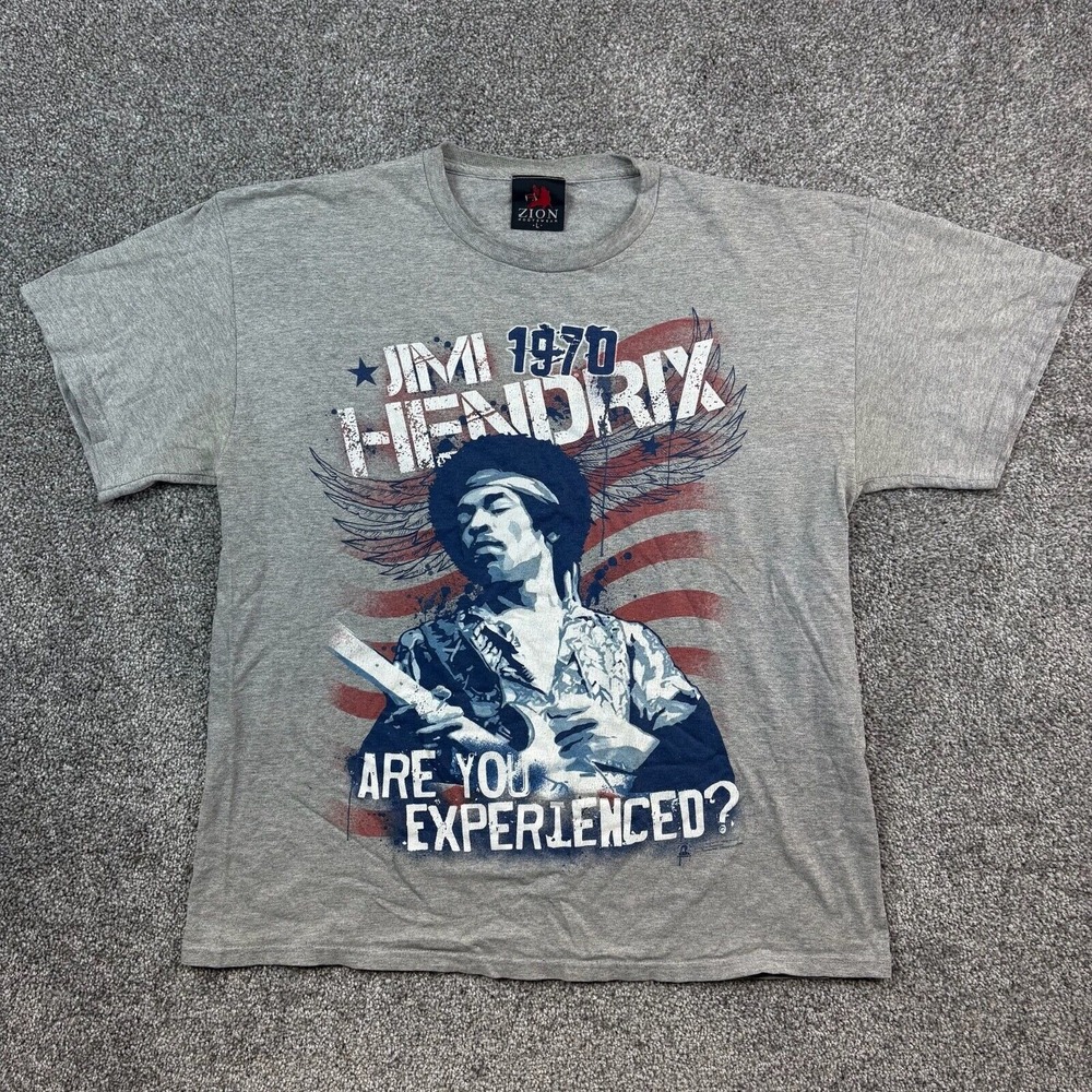 Vintage y2K Jimmy Hendrix Shirt Mens L Gray Zion Rootswear Rock Music Experience